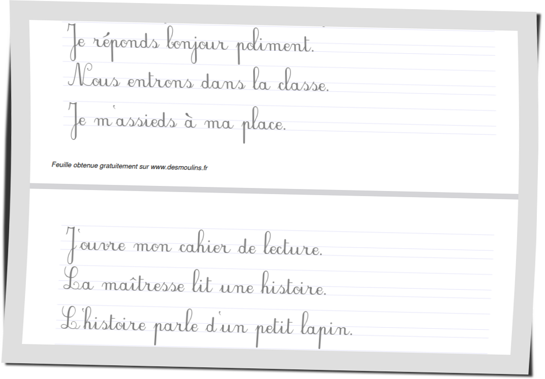 Texte sur deux pages en utilisant le mode recto/veso du générateur d'apprentissage de l'écriture du site www.desmoulins.fr