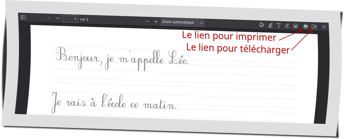 Impression ou sauvegarde de la feuille d'apprentissage de l'écriture du site www.desmoulins.fr